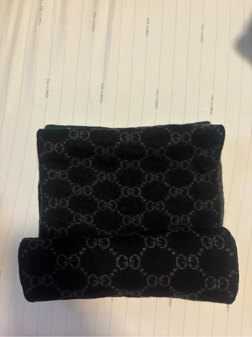 Gucci Dark Gray and Black GG Logo Knit Scarf